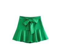 Gonna Corta da Donna - Gonna Moda Donna con Fiocco Gonna Vintage A Vita Alta con Volant sull'Orlo Casual Versatile Chic Femminile Mini Gonna,Verde,M