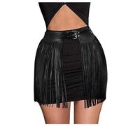 Gonna corta da donna in pelle con frange, con nappe, gonna in pelle, con cintura, sexy, minigonna latina, per danza del ventre, per Halloween e carnevale