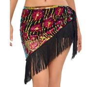 Gonna Corta Donna - Sciarpa con Frange per Danza del Ventre e Paillettes, Scialle Triangolare, Fascia per la Vita, Fascia da Braccio Bohémien per Performance (One Size)
