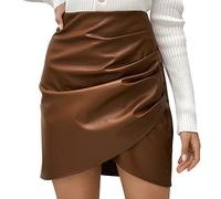 Gonna corta in pelle nera da donna gonna midi in ecopelle sexy gonna avvolgente a linea a minigonna a vita alta elegante gonna da donna asimmetrica gonna estiva maxi skirt festa gonna casual, marrone