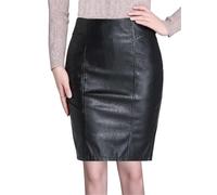 Gonna corta nera da donna in PU a vita alta gonna a matita da lavoro gonna in pelle femminile, Nero , 5XL