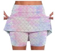Gonna culottes da donna a doppio strato con stampa a coda di pesce, pratiche tasche laterali per un'eleganza sportiva, libertà di movimento durante tutte le attività, Colore: rosa., XL