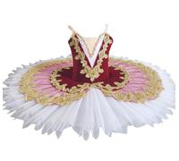 Gonna da Balletto per Bambina, tutù, Gonna da Spettacolo del Lago dei Cigni Body da Ginnastica, tutù da Competizione Vestito,Rosso,110
