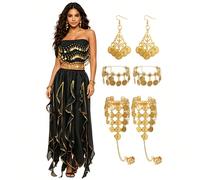 Gonna da ballo in chiffon stile bohémien con sciarpa per i fianchi con monete, orecchini pendenti, braccialetti e cavigliere per carnevale, festival e performance culturali (disponibile in più colori)