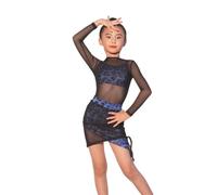 Gonna Da Ballo Latino-americana In Due Pezzi For Ragazze, Abito Da Ballo Latino-americano A Maniche Lunghe In Pizzo For Bambini, Abbigliamento Da Ballo Da Competizione For La Danza Samba Chacha(140cm)