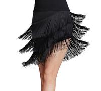 Gonna da ballo latino con nappe e frange, elastico in vita, moderno, salsa, samba, abbigliamento da ballo, nero, 4XL