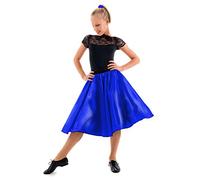Gonna da bambina anni '50 in raso Rock N Roll, Blu reale, 6-9 anni (22" cintola)