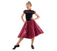 Gonna da bambina anni '50 in raso Rock N Roll, Borgogna, 6-9 anni (22" cintola)