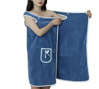 Gonna da doccia indossabile da donna, assorbente, ad asciugatura rapida, regolabile, morbida, con tasche, adatta per casa, nuoto, palestra, Blu/grigio., L