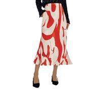 Gonna da donna a blocchi di colore dal design primaverile con motivo alla moda per una maggiore eleganza, Colore: rosso, XL