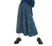 Gonna da donna a coste con ricami floreali, maxi gonna per il tempo libero, vintage, gonna lunga con tasche laterali, elasticizzate, per il tempo libero, comoda gonna per feste invernali, swing, gonna