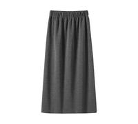 Gonna da donna a metà polpaccio vintage elastica in vita lavorata a maglia dritta con spacco, grigio, XL