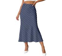 Gonna da donna a mezza lunghezza a pois classici, estensibile, vestibilità fluida per ufficio ed eventi professionali Audrey Hepburn, gonna bohemien, spiaggia, blu, XXL