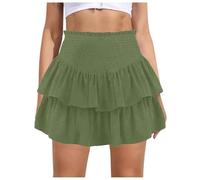 Gonna da Donna A più Livelli con Elastico Punto Smock in Vita A metà Coscia Lunghezza A metà Coscia Tessuto Traforato Foderato Design A Due Strati Gonne Midi