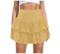Gonna da Donna A più Livelli con Elastico Punto Smock in Vita A metà Coscia Lunghezza A metà Coscia Tessuto Traforato Foderato Design A Due Strati Gonne Midi