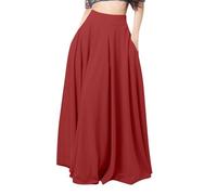 Gonna da donna alla moda, ampia, casual, lunga, grande, a pieghe, con elastico in vita, gonna da ballo per ragazze, Rosso, M