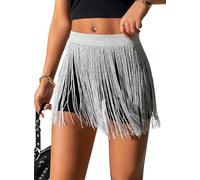 Gonna da Donna con Nappa - Festival Accessori Rave Outfit Moda Punk Frange gonne Sexy Mini Gonna Techno Skort Cintura Gotica Cintura da Sci Donna Spiaggia Tankini, Argento Glitterato, M