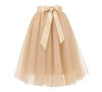Gonna da donna, con zip frontale, in nylon, per abiti da sera; con dettagli di design tra cui gonna a strati cintura orlo fluido linea partito separato fondo definito vita a orlo, Oro rosa, L