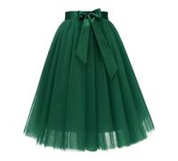 Gonna da donna, con zip frontale, in nylon, per abiti da sera; con dettagli di design tra cui gonna a strati cintura orlo fluido linea partito separato fondo definito vita a orlo, Verde scuro, S