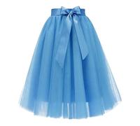 Gonna da donna, con zip frontale, in nylon, per abiti da sera; con dettagli di design tra cui gonna a strati cintura orlo fluido linea partito separato fondo definito vita a orlo, blu cielo, M