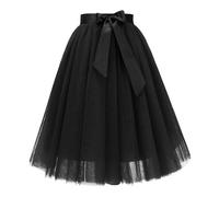 Gonna da donna, con zip frontale, in nylon, per abiti da sera; con dettagli di design tra cui gonna a strati cintura orlo fluido linea partito separato fondo definito vita a orlo, Nero , S
