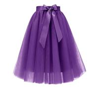 Gonna da donna, con zip frontale, in nylon, per abiti da sera; con dettagli di design tra cui gonna a strati cintura orlo fluido linea partito separato fondo definito vita a orlo, Viola, M