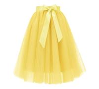 Gonna da donna, con zip frontale, in nylon, per abiti da sera; con dettagli di design tra cui gonna a strati cintura orlo fluido linea partito separato fondo definito vita a orlo, Giallo, L