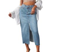 Gonna da donna in denim a vita alta estiva lavata vintage con spacco frontale A-Line Midi Gonna lunga dritta, A, M