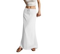 Gonna da Donna, in Misto Cotone e Lino, con Elastico in Vita, Comoda e Traspirante, Taglio ad A, Gonna a Tubino, Gonna Lunga Elegante e alla Moda