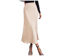 Gonna da donna in raso, a vita alta, elegante, per feste, vintage, a matita, a tinta unita, estiva, a pieghe, O beige., M