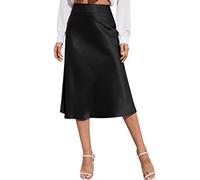 Gonna da donna in raso nero - maxi gonna da donna per festività, elegante gonna in raso, a vita alta, elegante, gonna estiva in seta, gonna in raso, Nero , XL