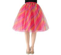 Gonna da donna in rete, a più strati, con stampa, casual, da spiaggia, primavera, estate, festività e feste, rosa intenso, L