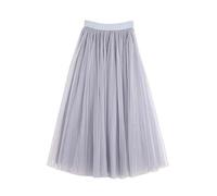 Gonna da donna in tulle a tre strati con fodera in seta di ghiaccio, tinta unita plissettata principessa maxi gonna a gonfio svasata, grigio, M