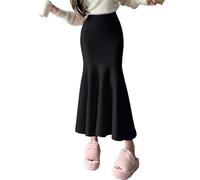 Gonna da donna invernale lavorata a maglia, gonna midi slim fit gonna lunga in lana spessa, Nero , L
