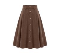 Gonna da donna midilang in velluto a coste, linea ad A, stile vintage, gonna a piatto, basic, casual, a vita alta, per il tempo libero, con tasche, marrone, M