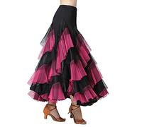 Gonna da donna per danza latina valzer tango jazz salsa rumba samba latina performance carnevale festa costume elastico gonna midi garza abito da ballo per donne ragazze, rosa intenso, Einheitsgröße