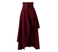 Gonna da donna rinascimentale elastica a vita alta medievale gonna da donna steampunk gonna vittoriana pirata con coulisse increspature vintage gonne lunghe, Vino, M