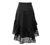 Gonna da donna steampunk, irregular lunga, per cocktail, cosplay, feste, feste, sottogonna rinascimentale, lunghezza al ginocchio, con fibbia e cinturino Gotica, Nero , M