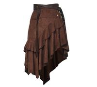 Gonna da donna vittoriana steampunk pirata costume asimmetrico increspato a vita alta gonna a trapezio con cintura, Marrone, L