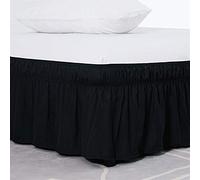 Gonna da letto con volant elastici, gonna for hotel camicia elasticizzata avvolgente senza biancheria letto/set completo/queen/jumbo 38 cm di altezza decorazione for la casa(Black,150 x 200 x 38cm)