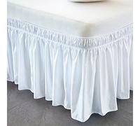 Gonna da letto con volant elastici, gonna for hotel camicia elasticizzata avvolgente senza biancheria letto/set completo/queen/jumbo 38 cm di altezza decorazione for la casa(White,180 x 200 x 38cm)