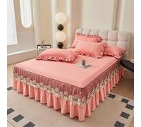 Gonna da letto, copriletto arricciato, con 2 federe, per camera da letto adatta a tutte le stagioni(Coral,150x200CM)