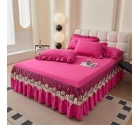 Gonna da letto, copriletto arricciato, con 2 federe, per camera da letto adatta a tutte le stagioni(Fuchsia,200x220CM)