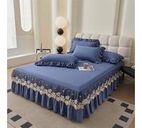 Gonna da letto, copriletto arricciato, con 2 federe, per camera da letto adatta a tutte le stagioni(Steel Blue,200x220CM)