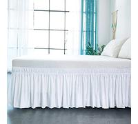Gonna da Letto Mantovana Giroletto Elastica Singolo/Matrimoniali/Una Piazza e Mezzo Tre Lati Tessuto Balze Gonna Letto Lunghezza 38/45 cm (Color : White, Size : 180 * 200+38cm)