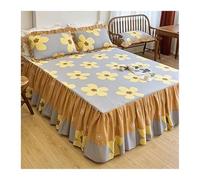 Gonna da letto Matrimoniale Copriletto con Gonna a Volant 100% Cotone, Floreale, Semplice,45cm, Lenzuolo(Flower D,150x200cm+48x74cm x2)