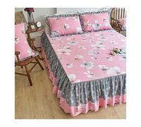 Gonna da letto Matrimoniale Copriletto con Gonna a Volant 100% Cotone, Floreale, Semplice,45cm, Lenzuolo(Flower B,150x200cm)