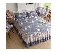 Gonna da letto Matrimoniale Copriletto con Gonna a Volant 100% Cotone, Floreale, Semplice,45cm, Lenzuolo(Flower K,200x220cm+48x74cm x2)