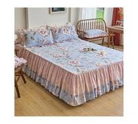 Gonna da letto Matrimoniale Copriletto con Gonna a Volant 100% Cotone, Floreale, Semplice,45cm, Lenzuolo(Flower C,180x200cm)