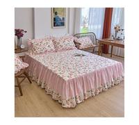Gonna da letto Matrimoniale Copriletto con Gonna a Volant 100% Cotone, Floreale, Semplice,45cm, Lenzuolo(Flower G,150x200cm)